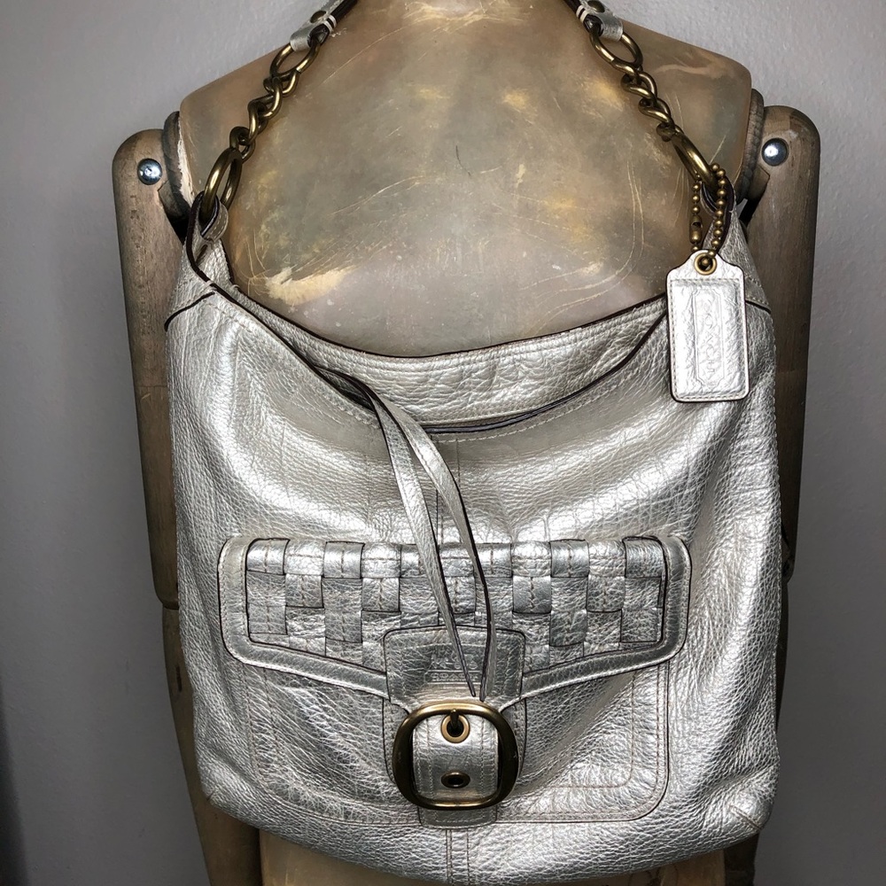 Coach Silver Leather Shoulder Bag